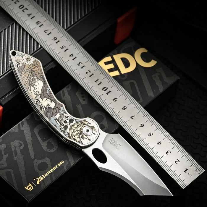 M390 EDC Folding Knife | TC4 Titanium Handle | Color Engraved | Outdoor Pocket Knife