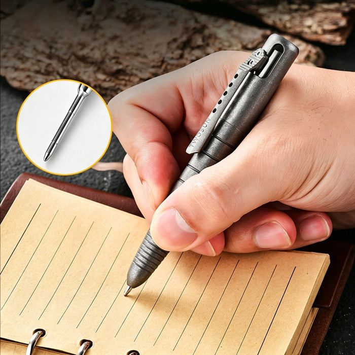 Titanium Tactical Pen | Bolt-Action Retractable EDC Tool | Outdoor Carry Pen