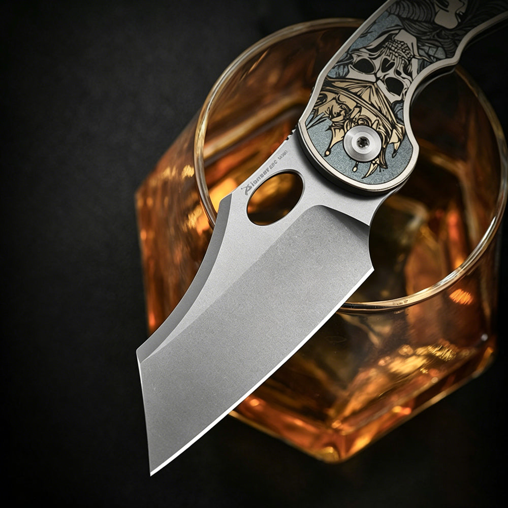 M390 EDC Folding Knife | TC4 Titanium Handle | Color Engraved | Outdoor Pocket Knife