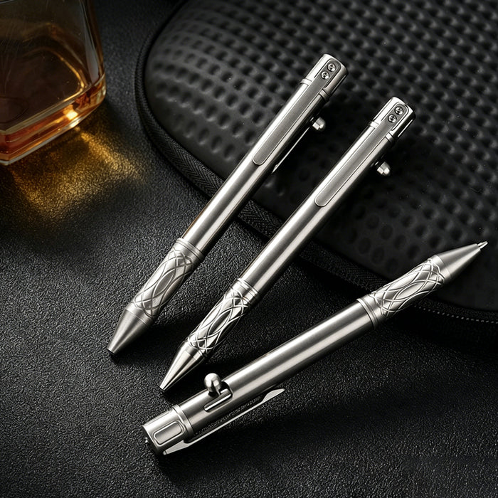 Titanium Bolt-Action Tactical Pen | Tungsten Steel Glass Breaker | Business Writing Pen